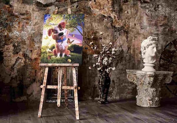Numeroiden mukaan maalaussetti, koira ja perhoset, 40x50