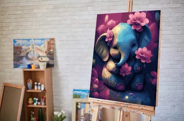Numeroiden Maalaussarja Elefantti ja kukat 40x50