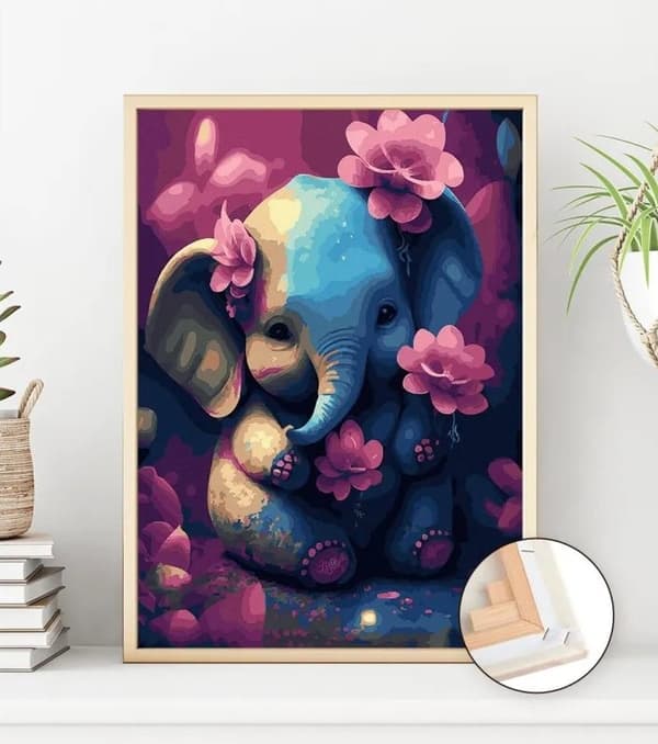 Numeroiden Maalaussarja Elefantti ja kukat 40x50