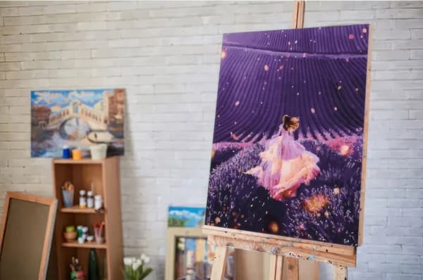 Mal efter tal-sæt med lys i lavendelmark 40x50