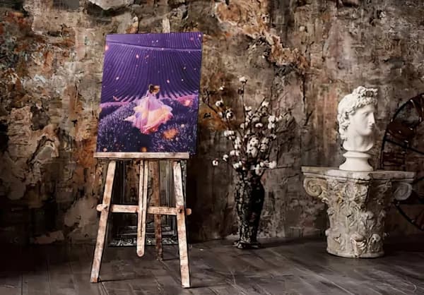 Mal efter tal-sæt med lys i lavendelmark 40x50