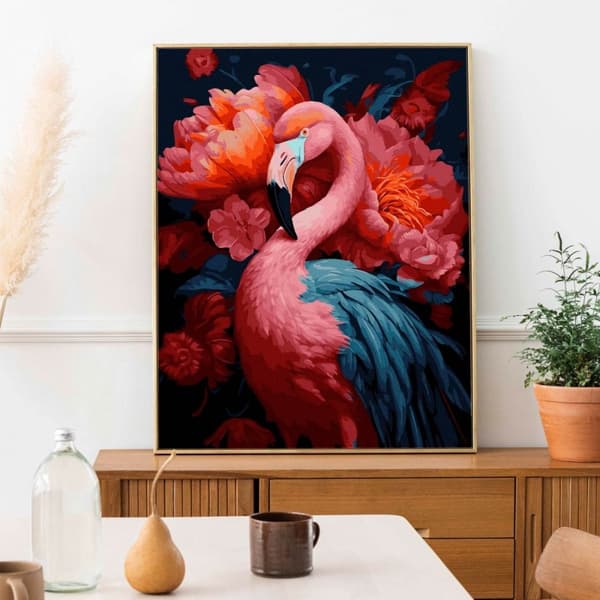 Maalaa numeroiden mukaan -setti, vaaleanpunainen flamingo, 40x50