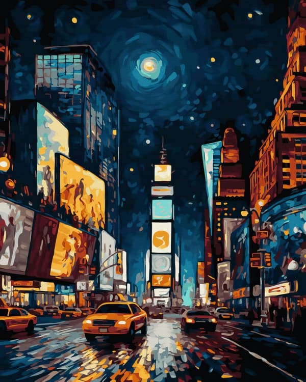 Maleri efter tal Time Square 40x50 sæt