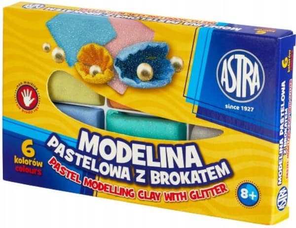 Pastellivärinen muovailuvaha glitterillä, 6 väriä