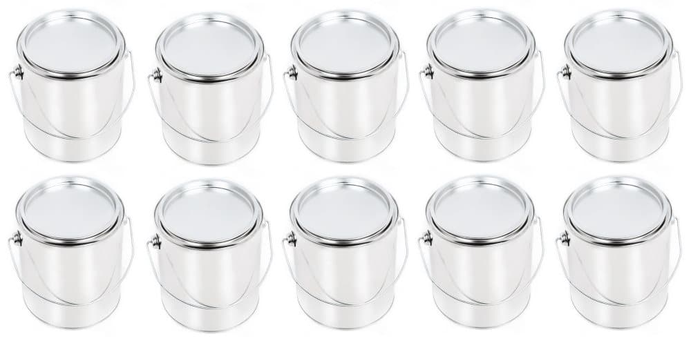 BENBOW Tomma hinkar av plåt med intryckbart lock och handtag | 10 x 2,7L | livsmedelssäker | plåthink plåtburk plåtburk tom hink färgburkar