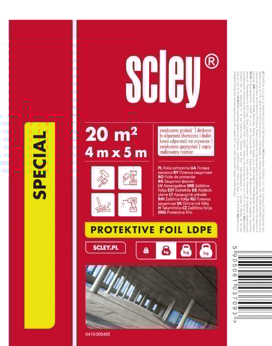 Tjock LDPE Scley skyddande målargipsfolie (4 x 5 m)