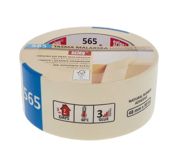 Pitkä Scley maalarinteippi 48mm x 50m *565* värien leikkaamiseen