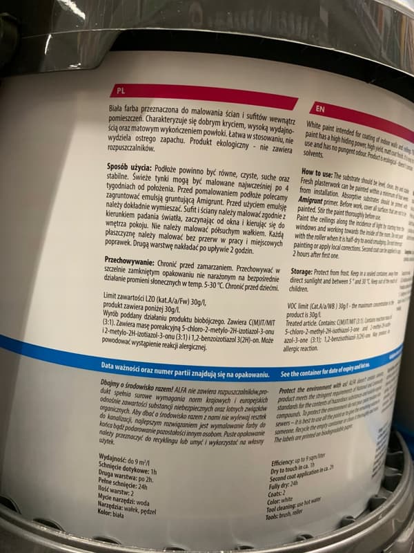Akryylimaali seinälle, valkoinen, 9l Alfa