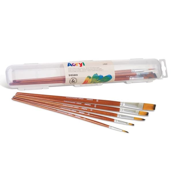 Pinceaux - Morocolor - Kit med 5 - Syntetiska Borst - Runda och Platta - För Akryl och Gouache