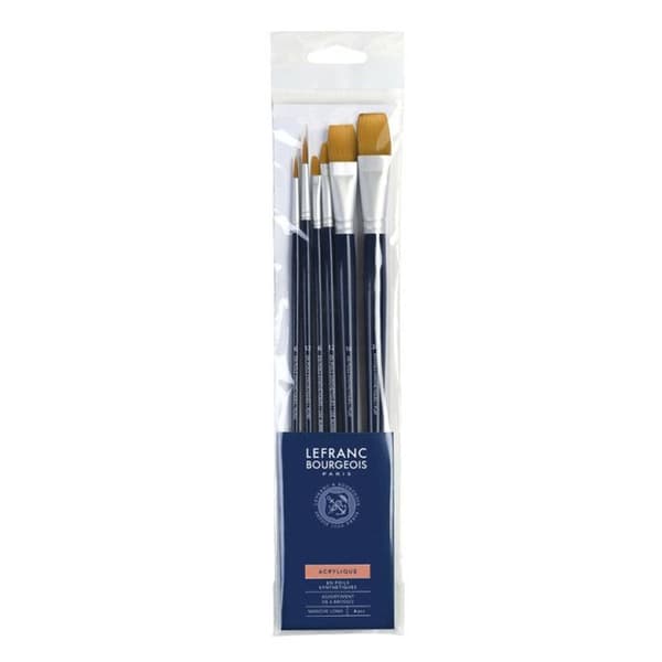 Akrylpenslar - Lefranc Bourgeois - 6-pack - Syntetiska fibrer - Korta handtag - Precision