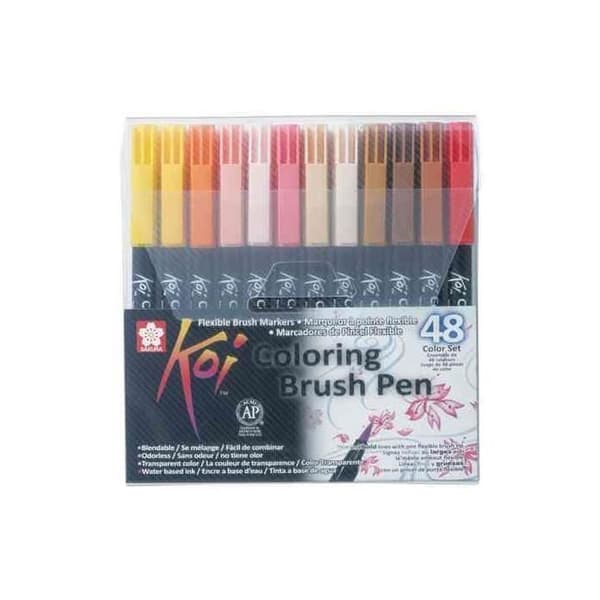 Stylo pensel - SAKURA - Koi Coloring Brush - Etui med 48 - Flexibel spets - Blandade färger
