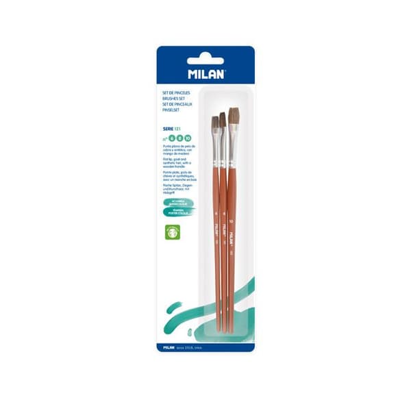 Pincel - Ej icke specificerat - Serien 121 - Paket med 3 - Platta - Storlekar 6, 8 och 10
