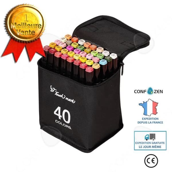 CONFO® 40 Colors Real Dual Head Color Oilly Marker Set - Svart