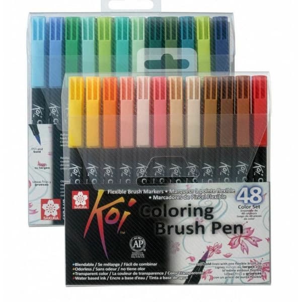 Stylo pensel - SAKURA - Koi Coloring Brush - Etui med 48 - Flexibel spets - Blandade färger