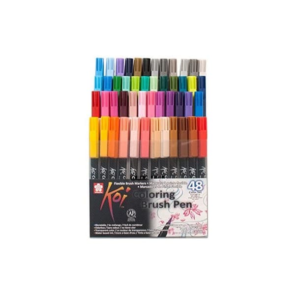 Stylo pensel - SAKURA - Koi Coloring Brush - Etui med 48 - Flexibel spets - Blandade färger