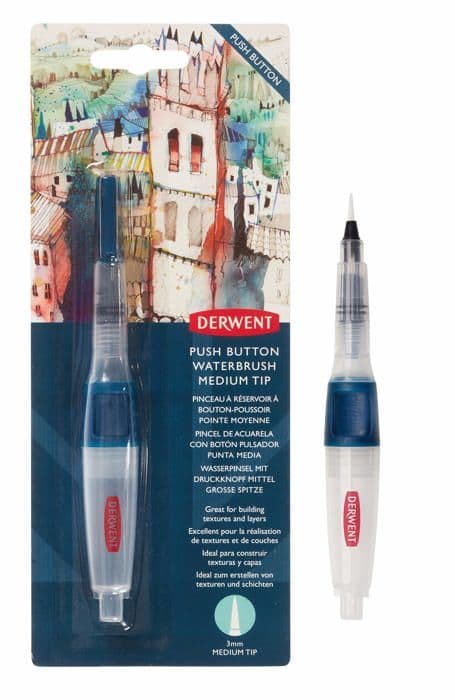 Borste - Derwent borstsats - 2305823 - Tryckknapp Vattenborste Medium Tip
