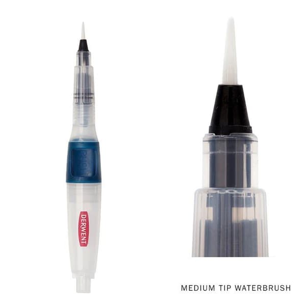 Borste - Derwent borstsats - 2305823 - Tryckknapp Vattenborste Medium Tip