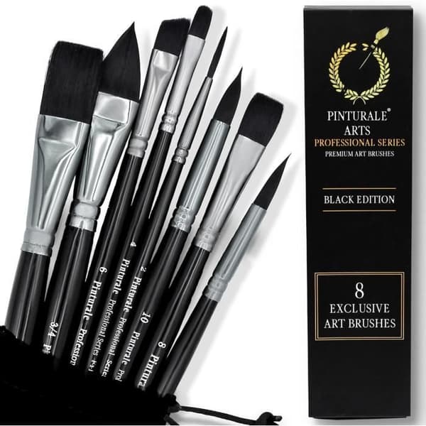 Vattenfärgpenslar - Pinturale - Black Series - Set med 8 penslar - Hög absorption - Vattenkontroll