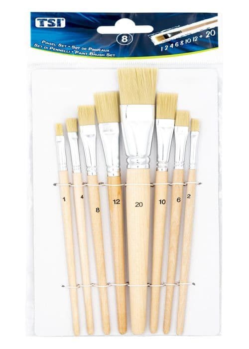 Tsi - 49209 - Set med penslar för måleri, 8 st, Storlekar: 1, 2, 4, 6, 8, 10, 12 och 20, Naturstång, Art. nr.