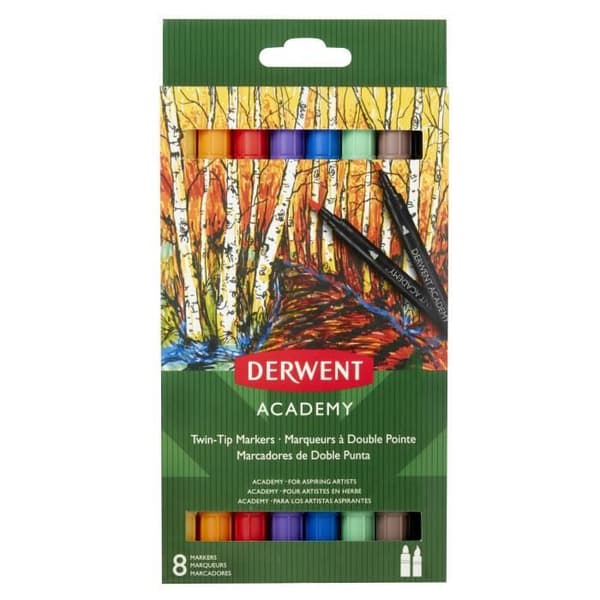 Dubbelspetsmarkörer penslar - Derwent - 8 stycken - Skapande konst - Fraktas från Frankrike