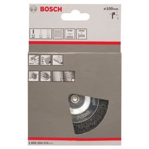 Cirkulär borste - BOSCH - 100 mm - Vågiga trådar - Tjocklek 0,2 mm - Bredd 10 mm