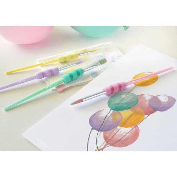 Pinceaux - FABER-CASTELL - Set om 4 - Syntetiska hår - Grip soft touch - Rosa färg