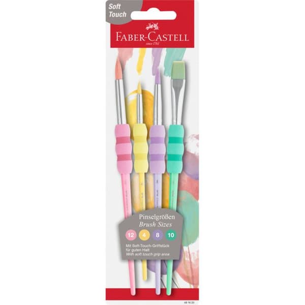 Pinceaux - FABER-CASTELL - Set om 4 - Syntetiska hår - Grip soft touch - Rosa färg