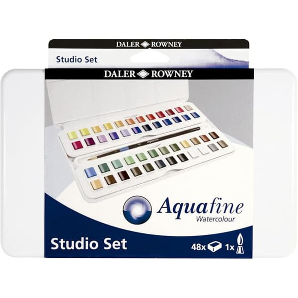 Akvarelllåda - DALER ROWNEY - Aquafine - 48 halvpannor - Pensel ingår - Blandat