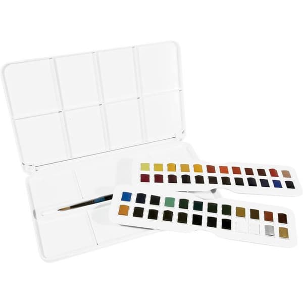Akvarelllåda - DALER ROWNEY - Aquafine - 48 halvpannor - Pensel ingår - Blandat