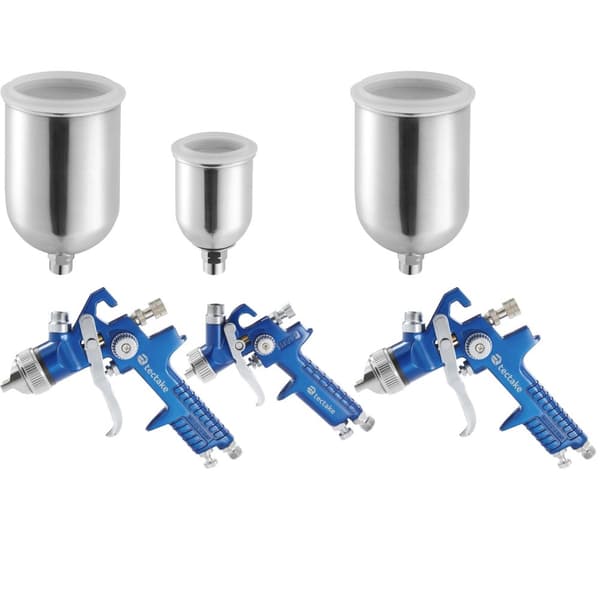 3x HVLP Sprøjtepistoler 0,8 + 1,3 + 1,7mm + mikrofiberklude + Kuffert - blå
