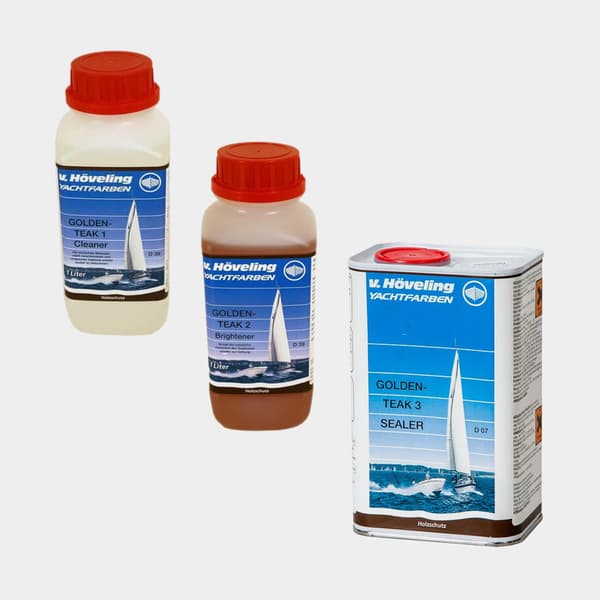 Paket för teak med förlorad lyster Höveling Golden Teak (Teakrengöring + Teakåterställare + Teak sealer)