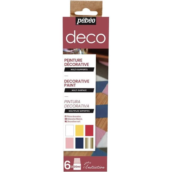Initieringslåda - PEBEO - Dekorativ färg - 6 krukor à 20 ml - Vit färg - Blandat