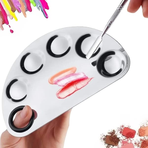 INF Utjämna ytor Rostfritt stål Makeup Mixing Palett Bekvämt att greppa 6-hole