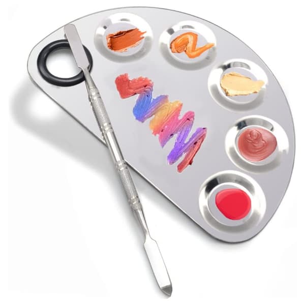 INF Utjämna ytor Rostfritt stål Makeup Mixing Palett Bekvämt att greppa 6-hole