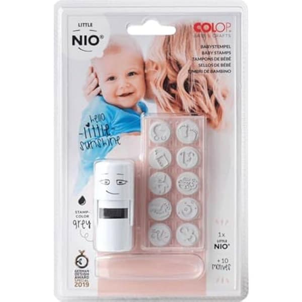 Bläckdyna - COLOP - Little NIO - 1 rund stämpel 17 mm - 10 utbytbara mönster - Giftfritt bläck