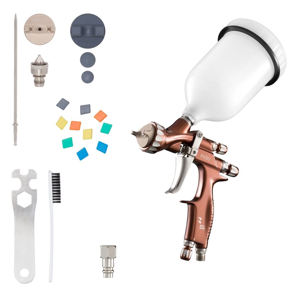 BenBow Professionell Färgspruta PK80 - HVLP, 1.3 mm Munstycke - Färgspruta med 600ml flow cup samt tillbehör