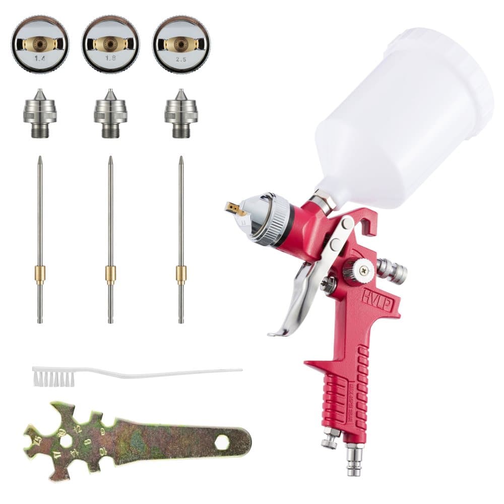 BenBow HVLP Färgspruta med Munstyckespaket 1.4 + 1.8 mm + 2.5mm Färgsprute-Kit med 600 ml plastbehållare