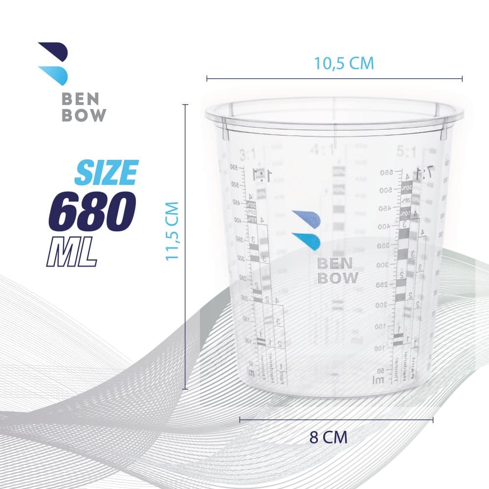 BenBow Professionella mätkoppar 50x 680ml utan lock - Flera graderingar - Mätkoppar för färg Mätkoppar för färg Blandningskoppar