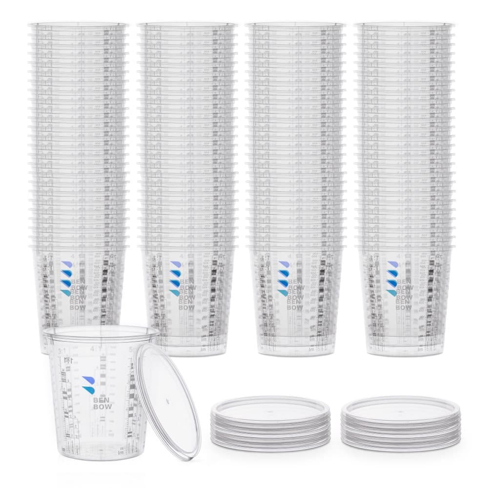 BenBow Professional mätbägare 100 x 1370 ml med lock 12 x olika skala bägare med graderad blandningsbägare färgblandningsbägare (1370 ml med lock) (10