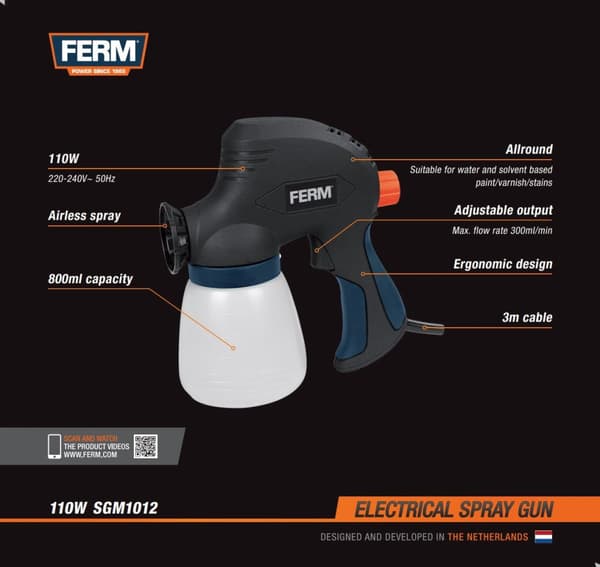 FERM SGM1012 Elektrisk malingsprøjte - malerpistol - DIY