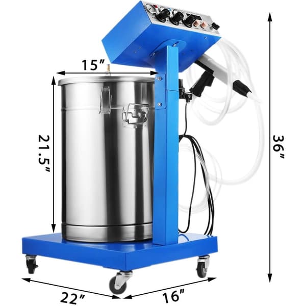 50W 45L kapacitet 450g/min elektrostatisk pulverlackeringsmaskin med kretsskydd/4 universalhjul, 2 centrala gas design, utmärkt prestanda