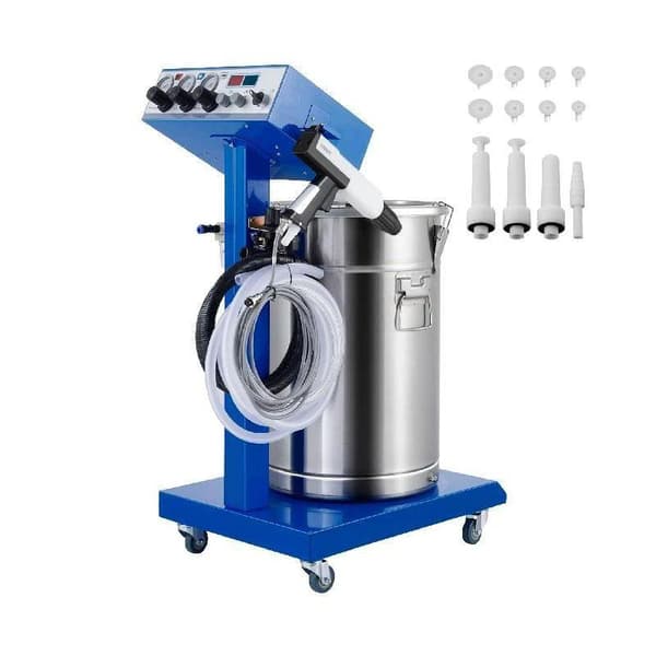 50W 45L kapacitet 450g/min elektrostatisk pulverlackeringsmaskin med kretsskydd/4 universalhjul, 2 centrala gas design, utmärkt prestanda
