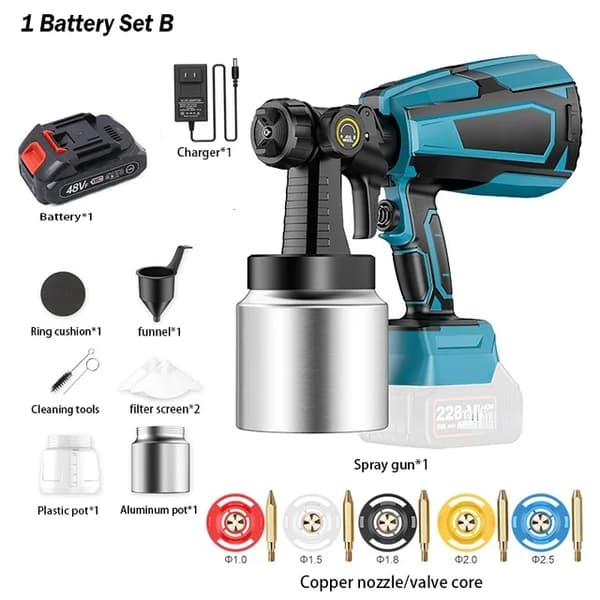 Elektrisk Sprøjtepistol, Trådløs Betjening, Kompatibel med Makita 18V Batteri, Plastik+Metal Potte med 1XBatteri, EU-stik