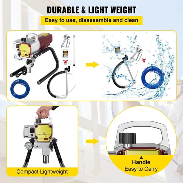 1800W 3300PSI 2,2L/min högtrycks luftlös väggfärgsprutmaskin, justerbart flöde, effektiv, lätt att använda och rengöra