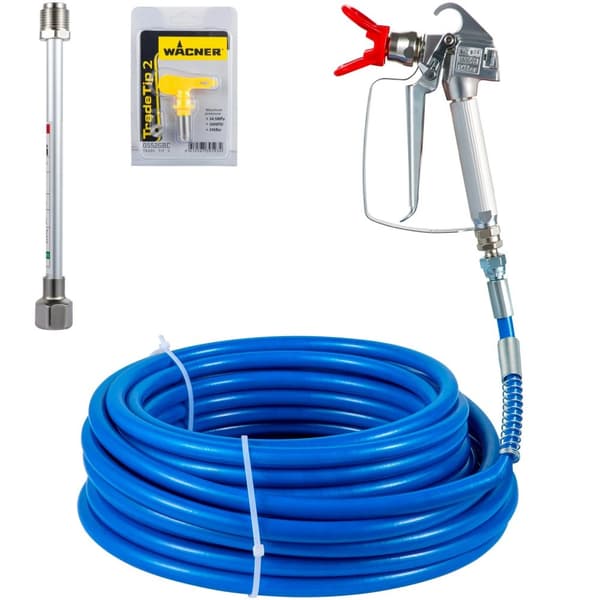 50' x 1/4" 3600 PSI universal luftlös färgspruta slangsats med 517 munstycke och munstycksskydd, 8" förlängningsstång