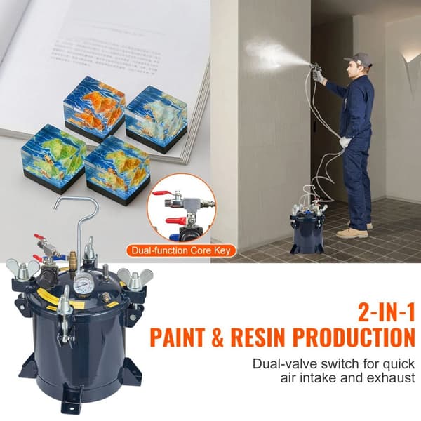 0-70psi 10L färgtryckskärl för hartsprodukter, sprayfärgstrycktank, dubbelventildesign, uppgraderad tätning