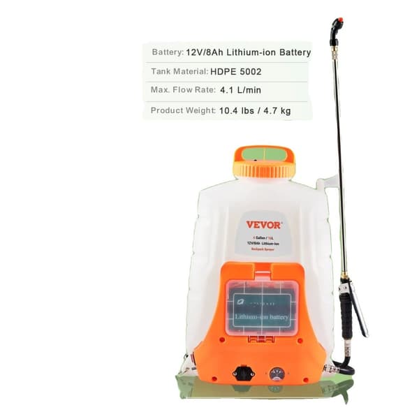 Ryggspruta, 4 gallons kapacitet, 12V batteridriven,16L