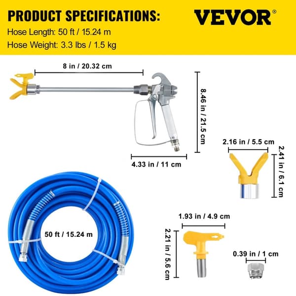 Airless Maler Spray Slange Sæt, 3600 PSI Tryk, 50 ft Holdbar Slange,50 fod