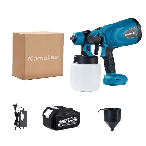 Kamolee Elektrisk Målningsspruta, 800 ml Kopp, 30000 RPM Hastighet,EU-kontakt, 1x5.0Ah Batteri