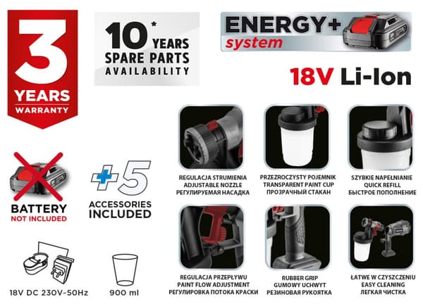 HVLP Energy+ 18V sprutpistol, Li-Ion, utan batteri